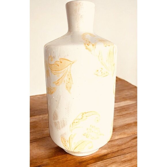 Anthropologie Distressed Patterned Vase Tall 8” High Dark Yellow - Picture 1 of 10